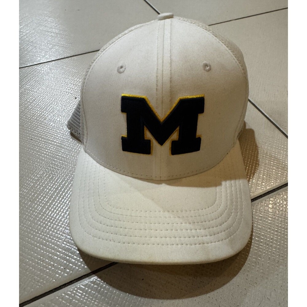 Michigan Wolverines White Cap Hat Block M Adjustable U-M